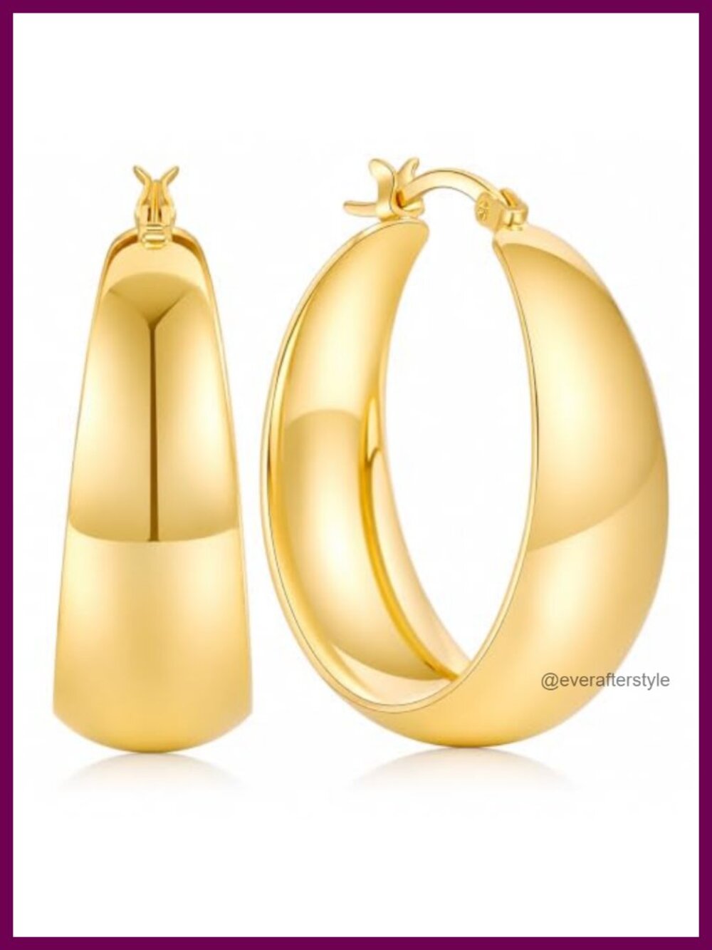 14K Gold Wide Flat Hoop Earrings Hypoallergenic Women's Jewelry